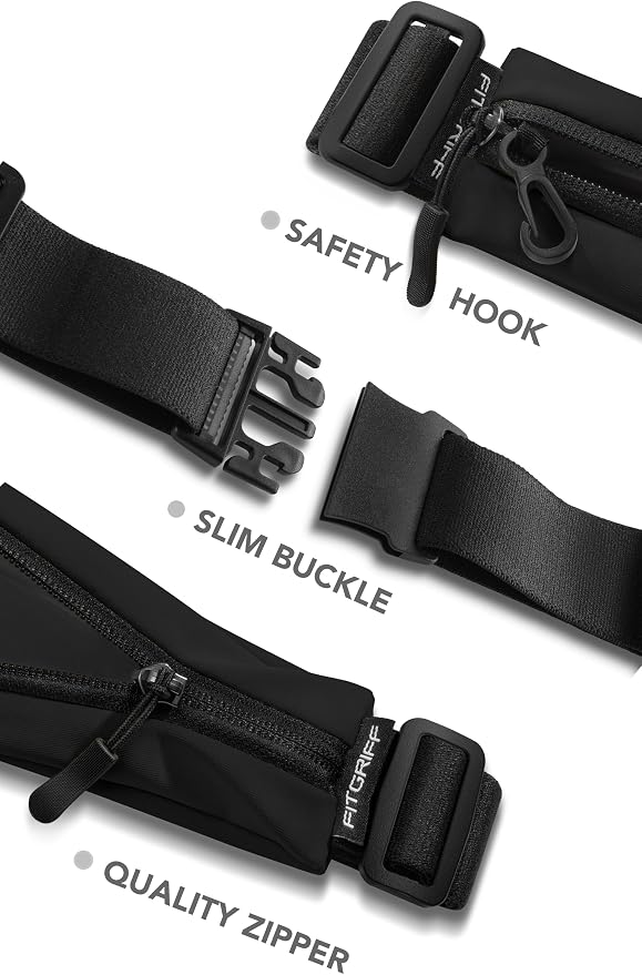 Fitgriff® Running Belt V2 for Men & Women - Slim Fanny Pack, Phone Holder for Jogging, (Fits All Cell Phones) - Money Belt, Runners Waist Pouch (Black, One Size (Waist 24.4 – 43.3 inches)) - Image 4