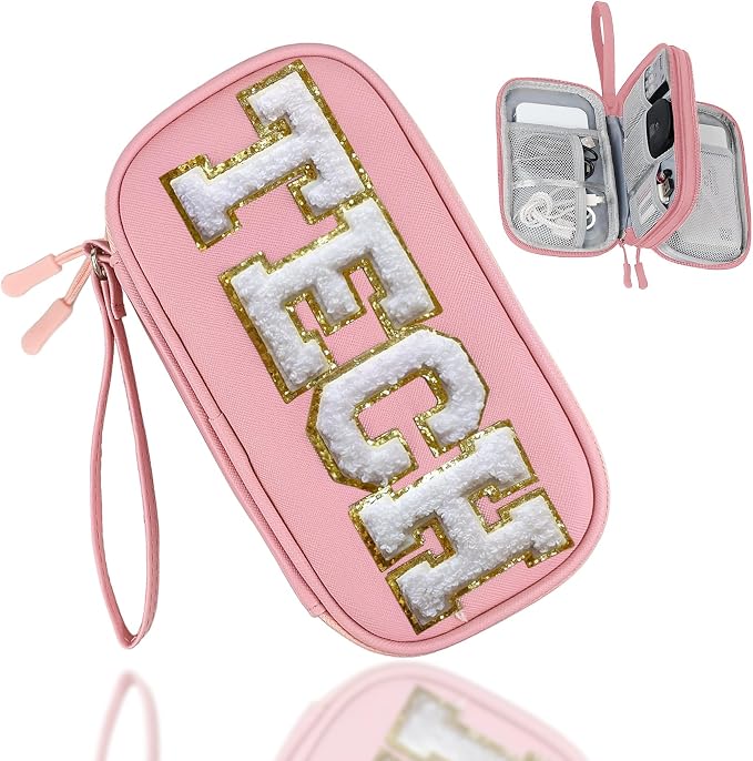 COSHAYSOO Personalized Electronics Travel Organizer Cable Management Case Phone Charger Charging Cords Tech Accessories Pouch, Unique Trip Gifts for Women Traveler College Teen Girls Vacation Pink by COSHAYSOO