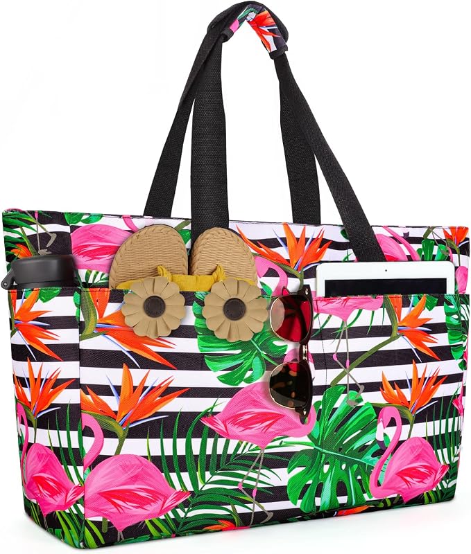 ISEYOU Extra Large Beach Bag Waterproof Beach Totes Bags for Women, Lightweight Foldable Pool Bag with Zipper Wet Compartment by ISEYOUmakeabetterlife