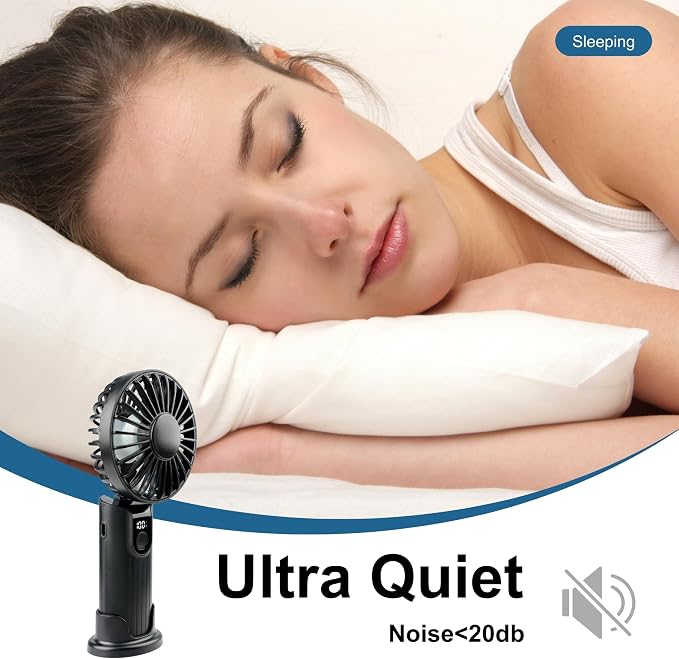 Portable Handheld Fan 5000mAh, Rechargeable Mini Fan with LED Display, 180° Foldable Small Desk Fan, 4 Speeds Quiet Personal Fan for Travel Makeup Office Outdoor - Black - Image 4