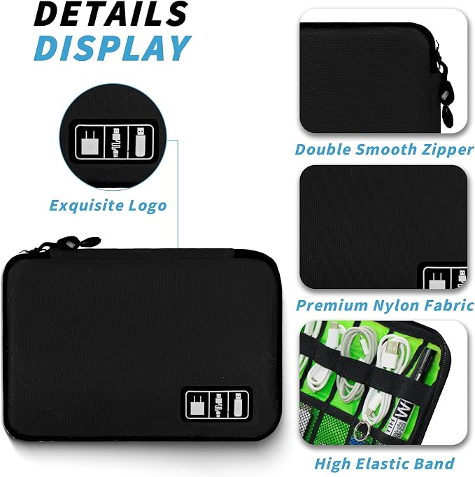 Electronics Organizer,Travel Cord Organizer Pouch,Cable Organizer Bags | Travel Electronic Accessories Storage Case for Cables, Cords, Charger, Phone (Black) - Image 2