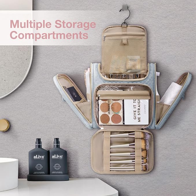 BAGSMART Toiletry Bag for Women, Travel Toiletry Bag, Water-resistant Cosmetic Makeup Bag, Large Capacity Travel Organizer for Full Sized Toiletries and Cosmetics, Grey | Cosmetic Makeup Bag, Door Room Essentials Travel Organizer for Full Sized Toiletr... - Image 2