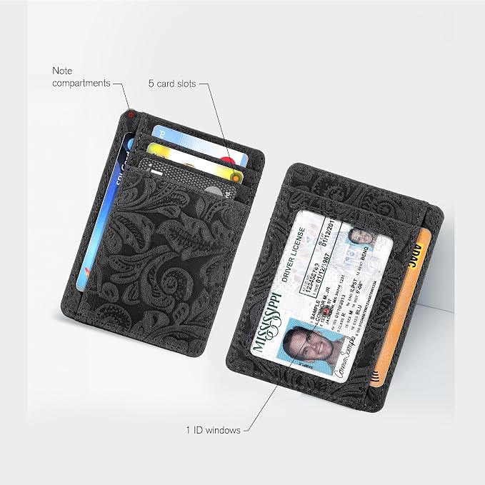 Slim Minimalist Leather RFID Blocking Front Pocket Wallet, Credit Card - Image 2
