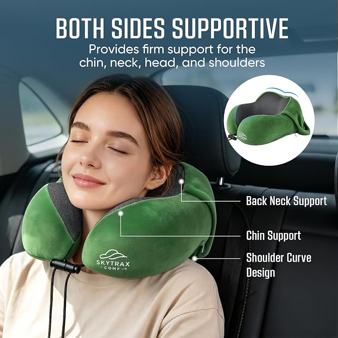 SkytraxComf® Travel Neck Pillow with Hood for Privacy on Long Flights | Memory Foam | Airplane Sleep | Safety-Tested Materials | Extra Large Hood | Chin Support | Earplugs | Washable Cover - Image 4