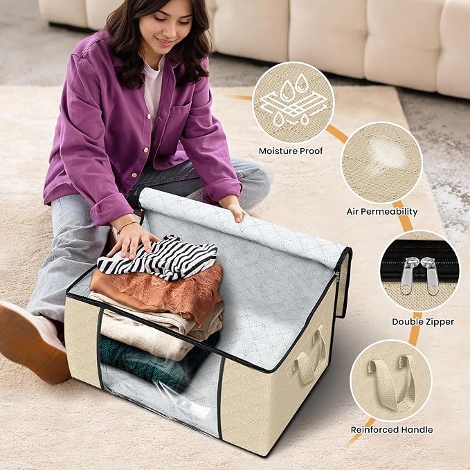 10 Pack Storage Bags for Clothes Blanket Storage Bins with Lids | Foldable Closet Organizers with Zippers,Window and Handles,Fabric Storage Bins for Sweater,Comforter,Bedding,Dorm essentials - Image 4