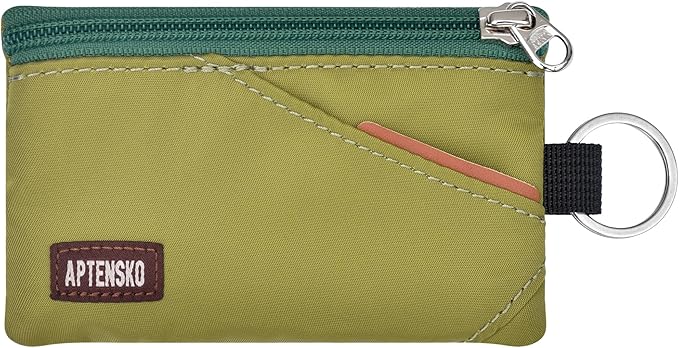 RFID Blocking Travel Wallet with Adjustable Lanyard, Small Nylon Zipper Pouch and Badge Holder for ID, Credit Cards, Cash, Keys, Commuters (Olive Green) by APTENSKO