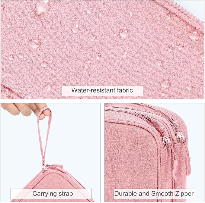FYY Electronic Organizer, Travel Tech Pouch Bag, Large, Pink | Wrist Strap, Waterproof, Double Layers Portable Electronics Travel Carrying Case for Cord, Charger, Daily Business Trips Use - Image 4