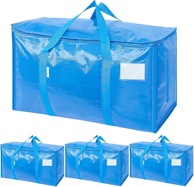TICONN 4 Pack Extra Large Moving Bags Heavy Duty with Zippers & Carrying Handles, Durable Storage Bags Moving Boxes for Closet Organizers and Storage (4 Pack, Sky Blue) by TICONN