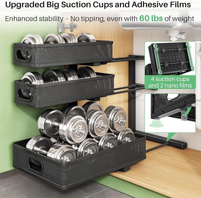Kitstorack Under Sink Organizer, 2-Pack 3-Tier Height Adjustable Thickened Metal Pull out Cabinet Organizer Shelf, Slide out Storage Drawer Rack for Bathroom Kitchen Pantry Home Laundry Organization - Image 7