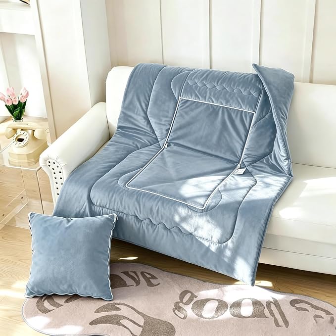 Gray Pillow Blanket 2 in 1 Convertible, Soft Plush Throw Blanket, Large Warm Travel Blanket, Foldable Compact Pillow for Airplane,Car - Image 4