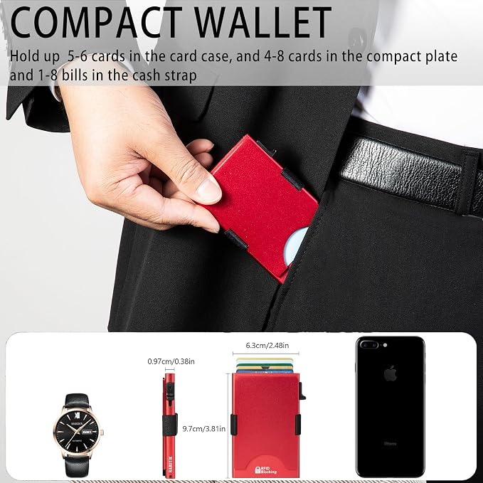 Slim Card Holder Wallet for Men, Minimalist RFID Blocking Pop Up Wallet, Smart Metal Business Card Case Holds 12 Cards, Money Clip, Front Pocket Wallet, Gifts for Men - Image 6