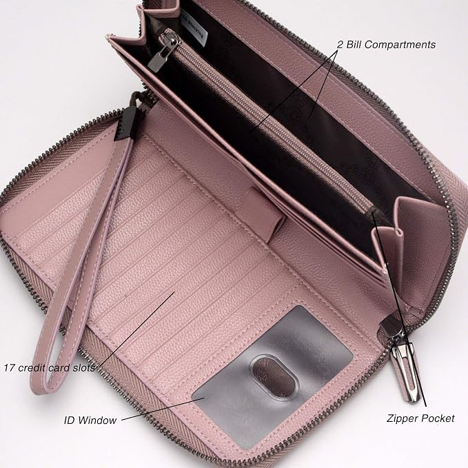 Bveyzi Women RFID Blocking Wallet Leather Zip Around Phone Clutch Large Capacity Ladies Travel Purse Wristlet - Image 4