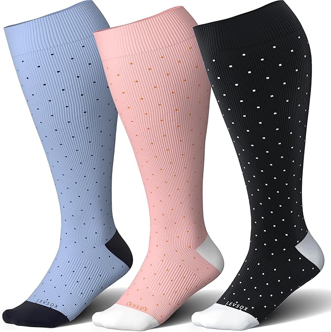 LEVSOX Wide Calf Compression Socks for Women&Men Plus Size 15-20mmHg Knee High Large Support Stockings for Circulation by Levsox