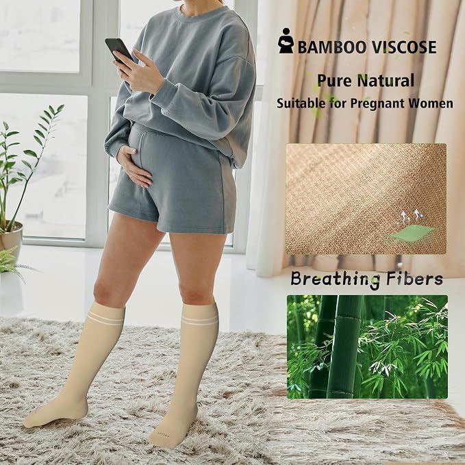 LEVSOX Viscose Made from Bamboo Compression Socks for Pregnant Women 20-30 mmHg Knee High Cute Mens Supports Socks for Travel - Image 4