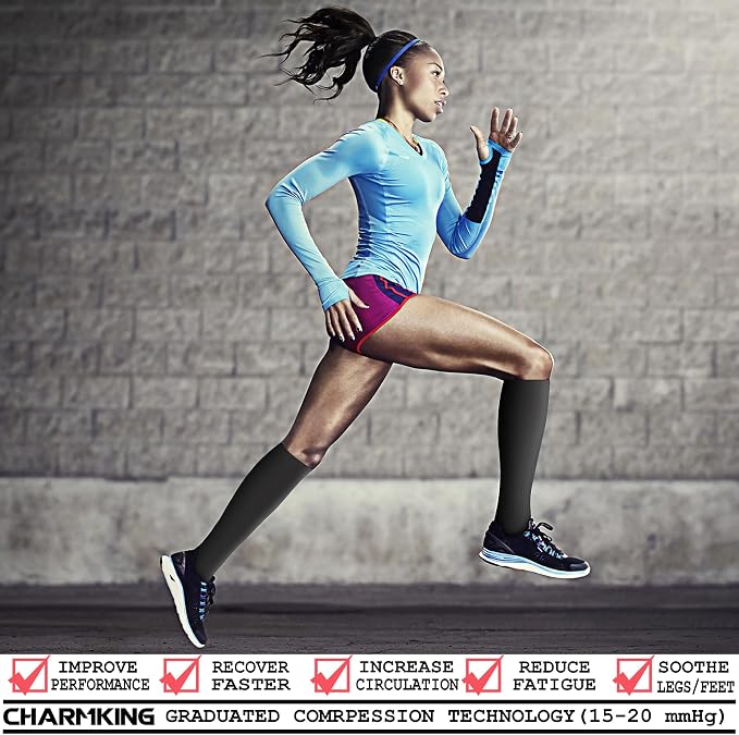 CHARMKING Compression Socks for Women & Men Circulation (8 Pairs) 15-20 mmHg Best Calf Socks Support for Athletic Cycling - Image 2