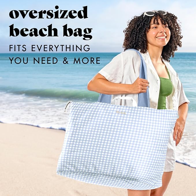 Fit & Fresh All The Things XL Beach Bag for Women, Oversized Travel Tote | Zip Closure, 3 Interior Pockets, 1 Large Zip Pocket, Dual Carry Handles, Canvas Weekender - Pool, College, Laundry, Groceries - Image 2