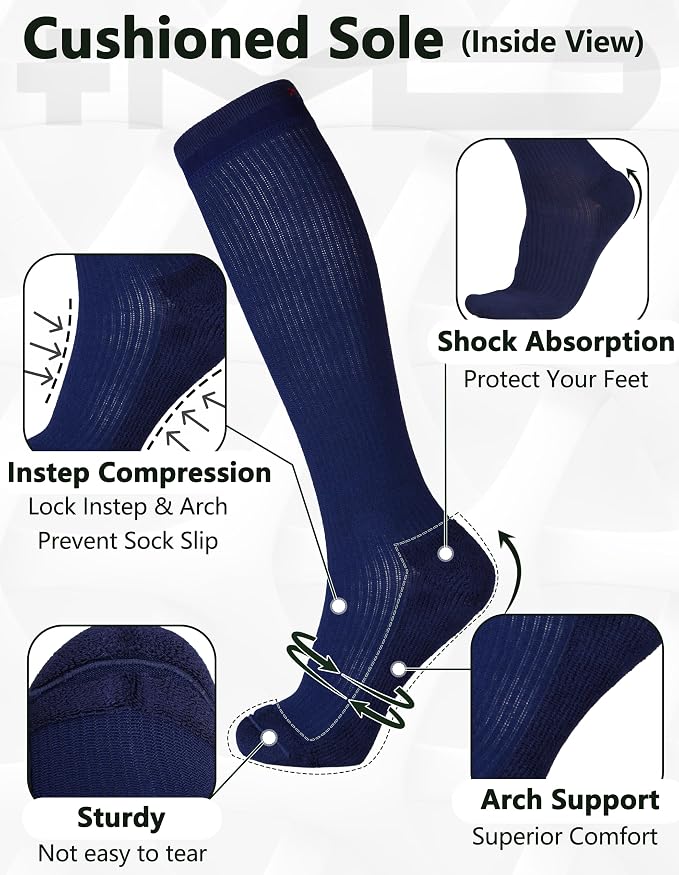 +MD 3 Pairs Bamboo Viscose Compression Socks for Women Men 15-20mmHg Knee High Support Stockings for Pregnancy Nurse Travel - Image 3