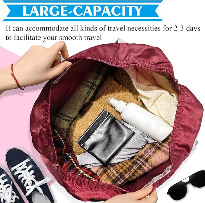 Travel Bag Foldable Duffle Carry on Tote Weekender Overnight Luggage Bag | Travel Bag Carry on Nylon Lightweight Foldable Duffle Tote for Sports Gym Weekender Overnight (With Waterproof Pouch) - Image 7
