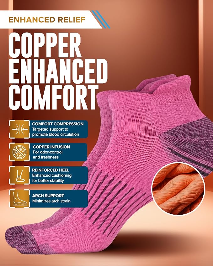 Doctor's Select Copper Ankle Compression Socks for Women and Men - 4 Pairs | Athletic Running Plantar Fasciitis Socks - Image 3