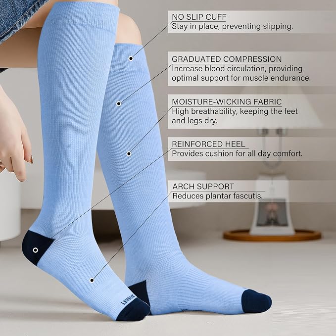LEVSOX Viscose Made from Bamboo Compression Socks for Pregnant Women 20-30 mmHg Knee High Cute Mens Supports Socks for Travel - Image 3