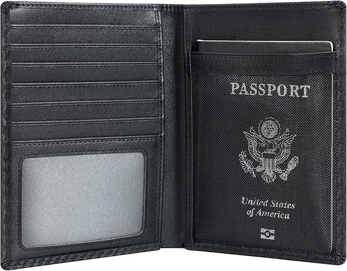 Polare Luxury RFID Blocking Leather Passport Holder Travel Wallet For Men and Women (Carbon Black) - Image 4