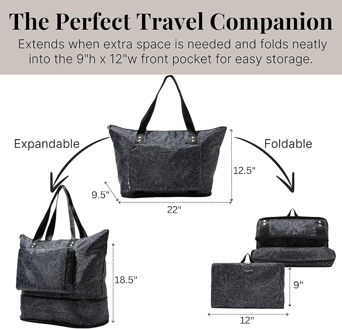 Baggallini Carryall Expandable Lightweight Travel Tote 22" Packable Folding Compact Nylon Washable Weekender w/Luggage Sleeve - Image 3