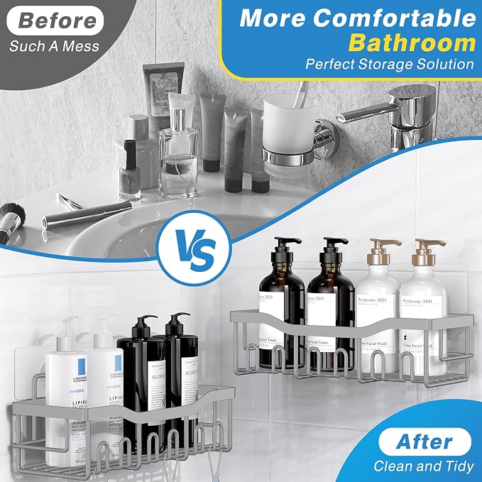 Shower Caddy 5 Pack,Adhesive Shower Organizer for Bathroom Storage&Home Decor&Kitchen,No Drilling,Large Capacity,Rustproof Stainless Steel Bathroom Organizer,Shower Shelves for Inside Shower-Larger - Image 3