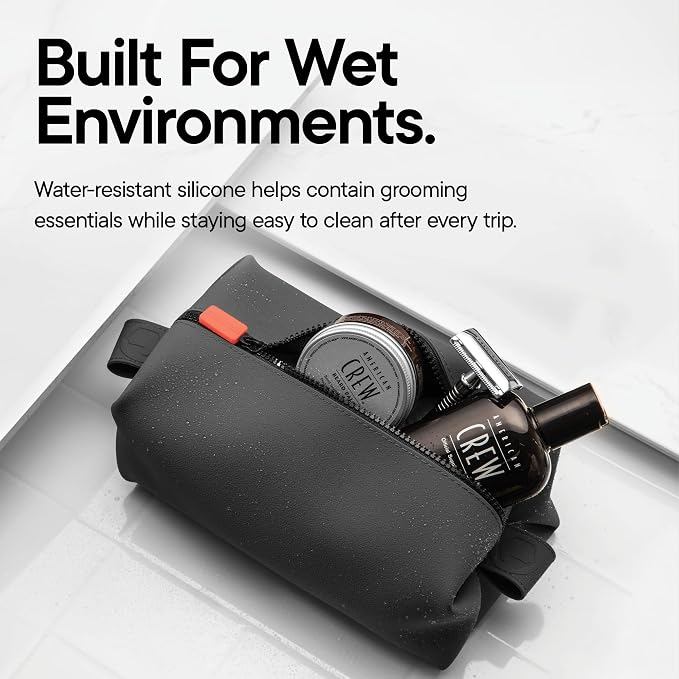 TOOLETRIES The Koby Dopp Kit Toiletry Bag – Original 10”x 6”x 6”, Charcoal | Compact silicone leak-resistant travel toiletry bag with a heavy-duty zipper that's easy to clean. - Image 3