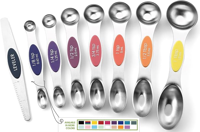 Spring Chef Stainless Steel 8 Magnetic Measuring Spoons, Mountain Sunrise | Nesting Metal Teaspoon & Tablespoon Measuring Spoons with Leveler for Dry & Liquid Ingredients, Dual Sided, Dishwasher Safe by SpringChef