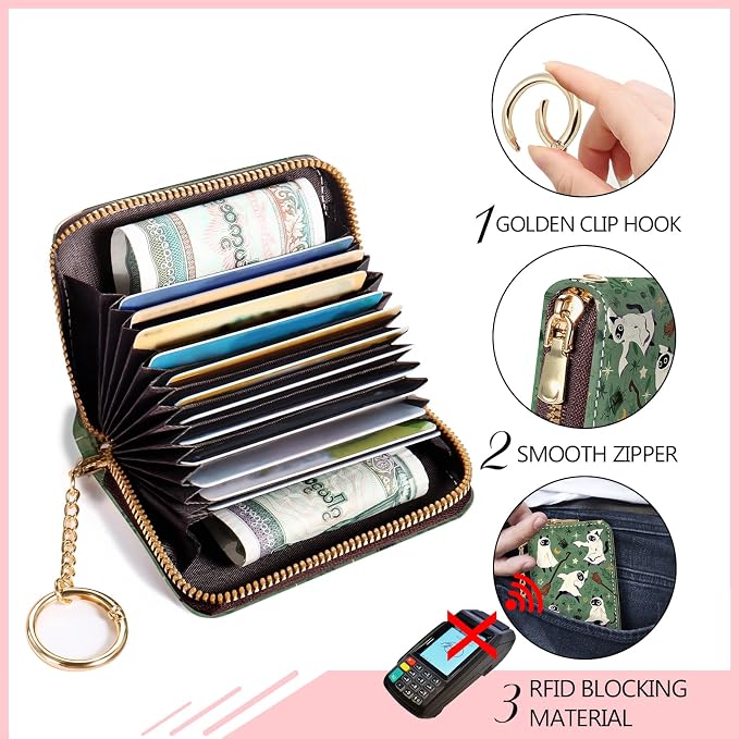 Blusabaca RFID Credit Card Holder Small Women Travel Wallet, Halloween | Removable Keychain, Case with Zipper, Vegan PU Leather, Cash Coin Pocket, Business Accordion Purse, Ladies Female Gift - Image 6