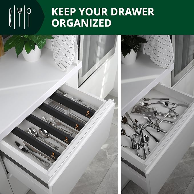 Bamboo Drawer Dividers Organizers, Adjustable Drawer Separator Splitters, 17–22 Inches Expandable Drawer Divider Organizer for Large Utensils, Kitchen, Bedroom, Dresser & Office Drawers 4-Pack, Black - Image 7