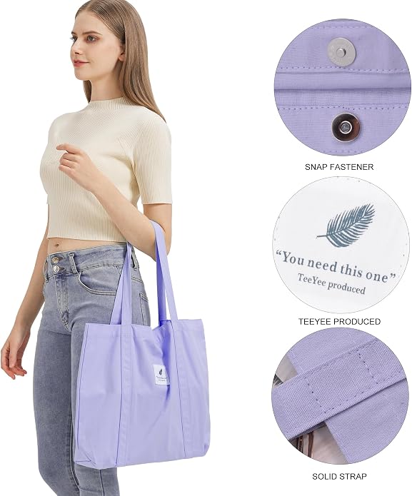 TeeYee Women Tote Bag Foldable Shoulder Bag for Travel Work | Solid Color Shopper,Lightweight & Portable,Wide & Reinforced Handles,Multi-Purpose Use,Soft & Sturdy,Machine Washable - Image 5