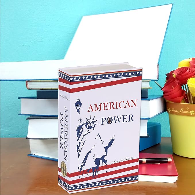 American Power Diversion Safe with Real Pages, Key Lock Metal Book Safe | Hidden safe box and hollow storage compartment for cash money. Decorative book box stash case for passport savings. - Image 9