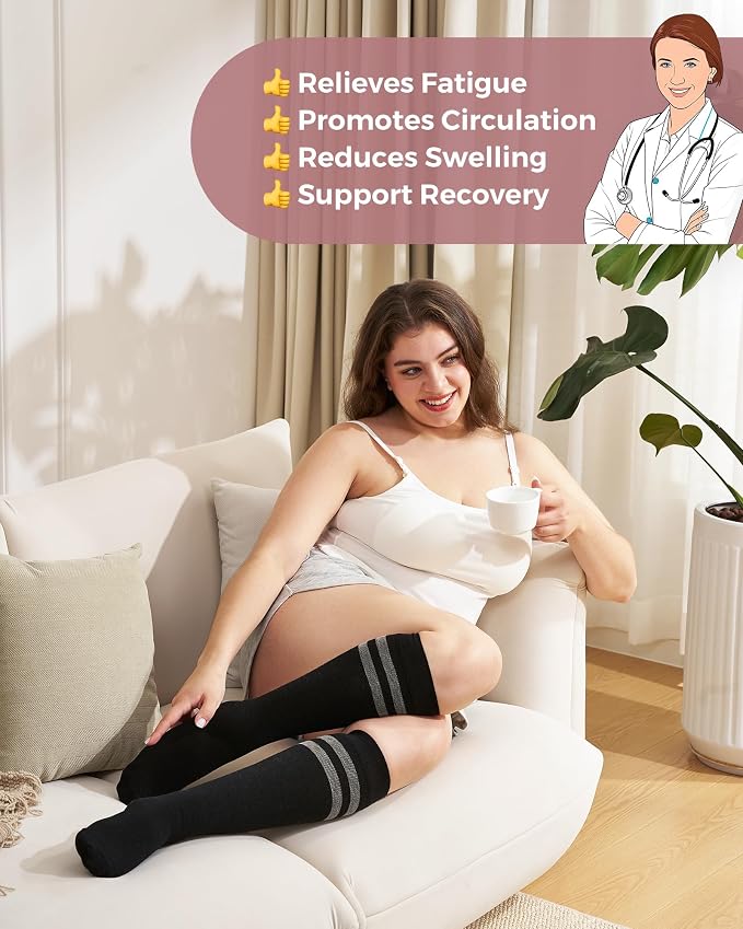 Momcozy Compression Socks for Women Wide Calf, 15-20mmHg Knee High Support Socks for Pregnancy, Nurses, Flying, Travel - Image 5