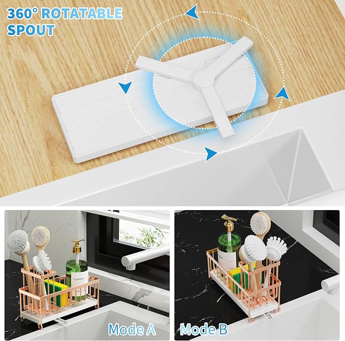 Cisily Sponge Holder for Kitchen Sink, Sink Caddy Organizer with High Brush Holder, Kitchen Countertop Organizers and Storage Essentials, Rustproof 304 Stainless Steel (Rose Gold, 9.25″) - Image 5