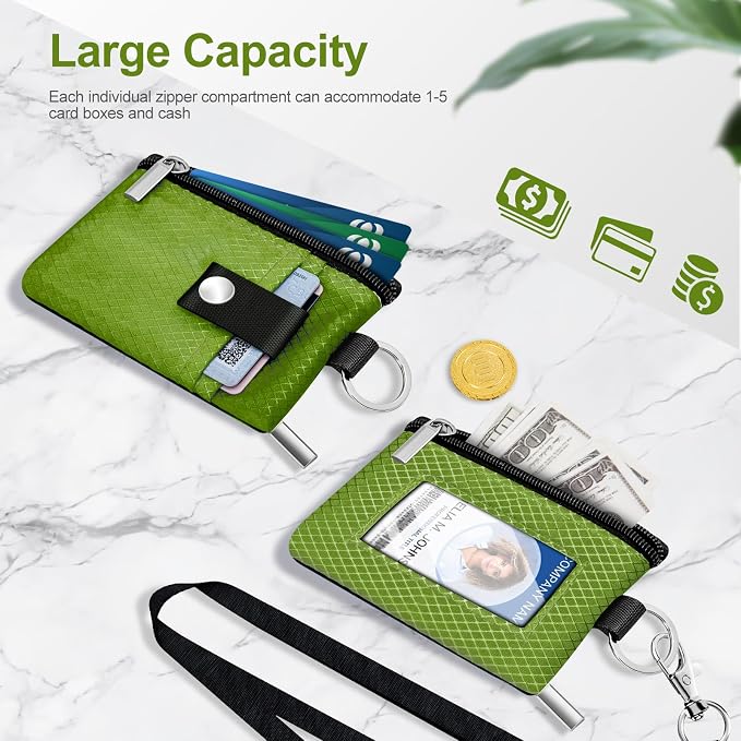 Minimalist RFID Blocking Small Wallet with ID Window,WaterResistant Zip Id Case Wallet with Lanyard Keychain for Cards,Cash,Travel,Women,Men (Olive Green) - Image 7
