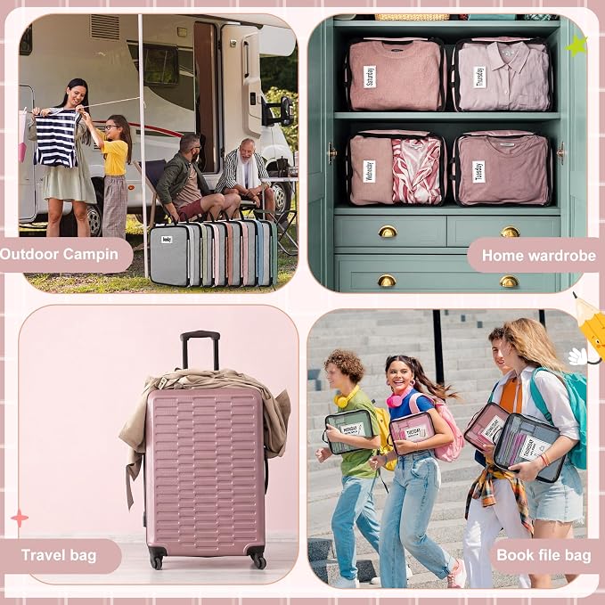 7 Pcs Packing Cubes for Travel Days of Week,Vibrant Color,Large - Image 6