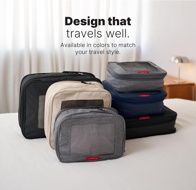 LeanTravel Premium Compression Packing Cubes for Travel - Suitcase Organizer Bags with Double Zipper & Breathable Mesh Panel - Space Saving Carry On Luggage Essentials (6-Pack, Sand) - Image 9