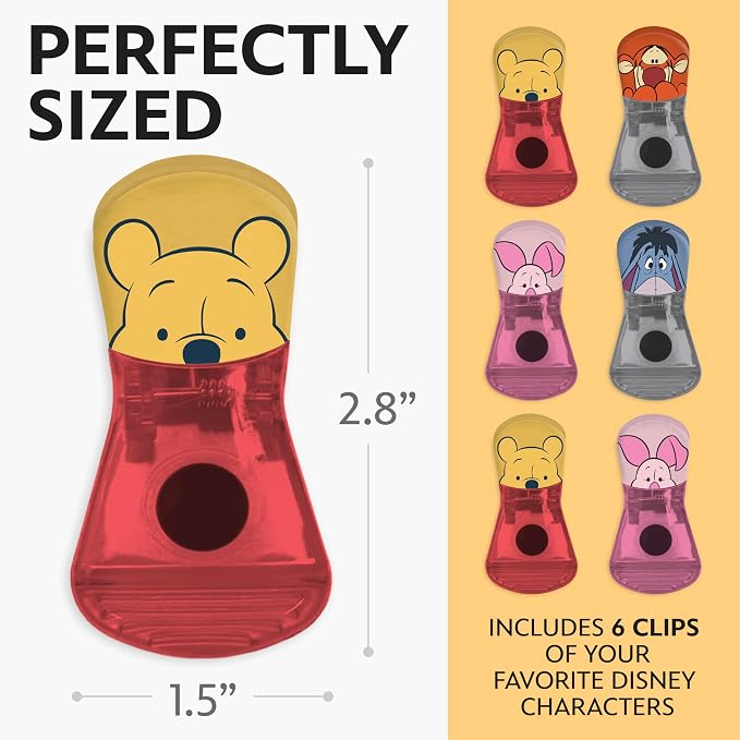 Disney Winnie the Pooh Magnetic Chip Clips, Set of 6 | Airtight food storage bag clips for snack, cereal, and coffee bags, great for pantry and fridge, magnet displays kids artwork - Image 6