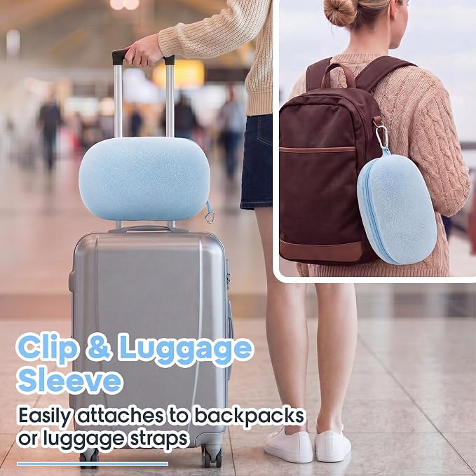 Hooded Wearable Fleece Travel Blanket Airplane with Snap Closure, Foldable Travel Pillow, Compact Carry Carabiner Strap, Soft 60''x50'' Fleece Blanket for Plane Office Gift(Blue) - Image 6
