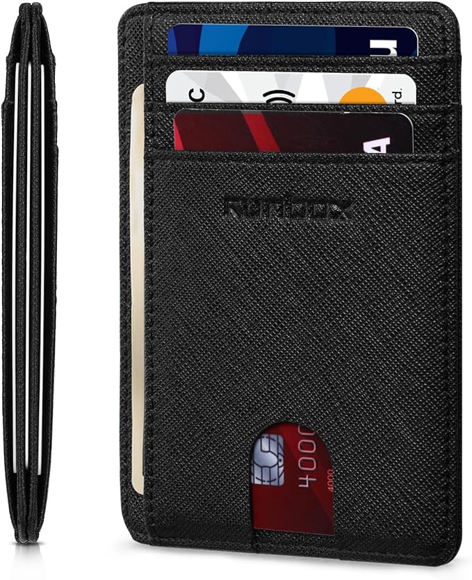 RUNBOX Slim Wallet for Men and Women, RFID Blocking Leather Card Holder | Minimalist 8-slot design fits IDs and credit cards in a thin profile for front pockets, purses, pants and travel by RUNBOX