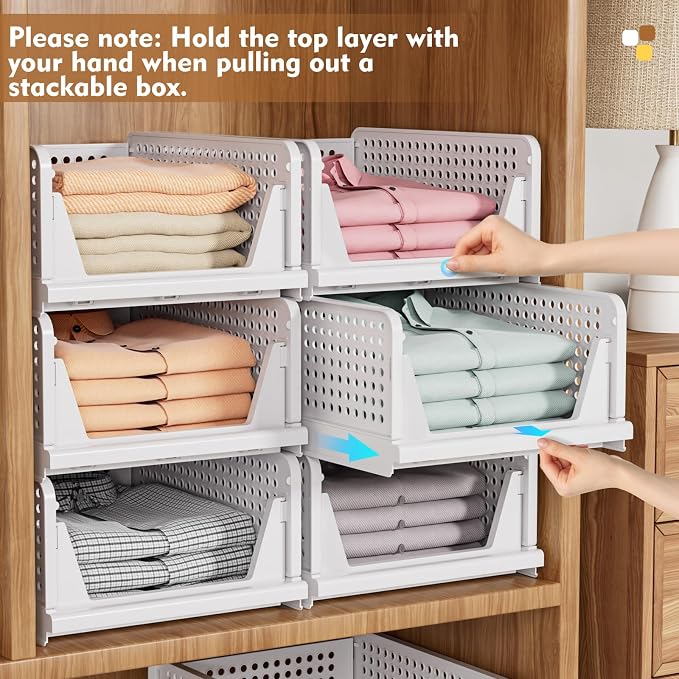 SNSLXH 5 Pack Closet Organizer Basket, Closet Organizers and Storage, Green | Stackable & Foldable Closet Storage Bins for Bathroom Laundry Room Wardrobe Storage, Space-Saving Clothes Drawer Organizer - Image 6