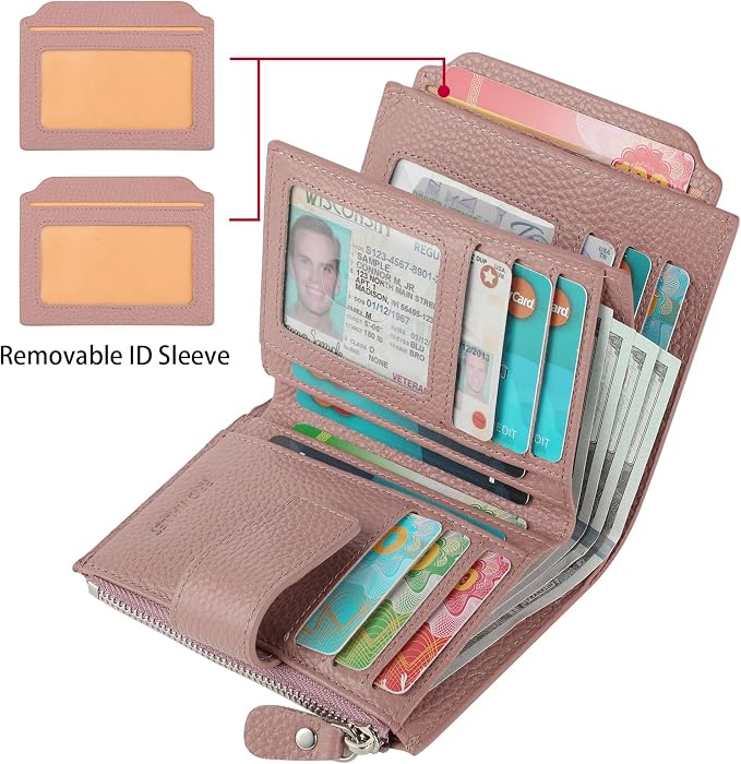 Small Compact Women Wallet RFID Blocking Genuine Leather Bifold Purse with ID Windows - Image 2