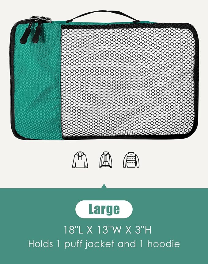 WTREE 4-Piece Packing Cubes Travel Accessories Set for Suitcases - Luggage Organizer Bags with Double Zipper - Mesh Top - Large - Green - Image 5