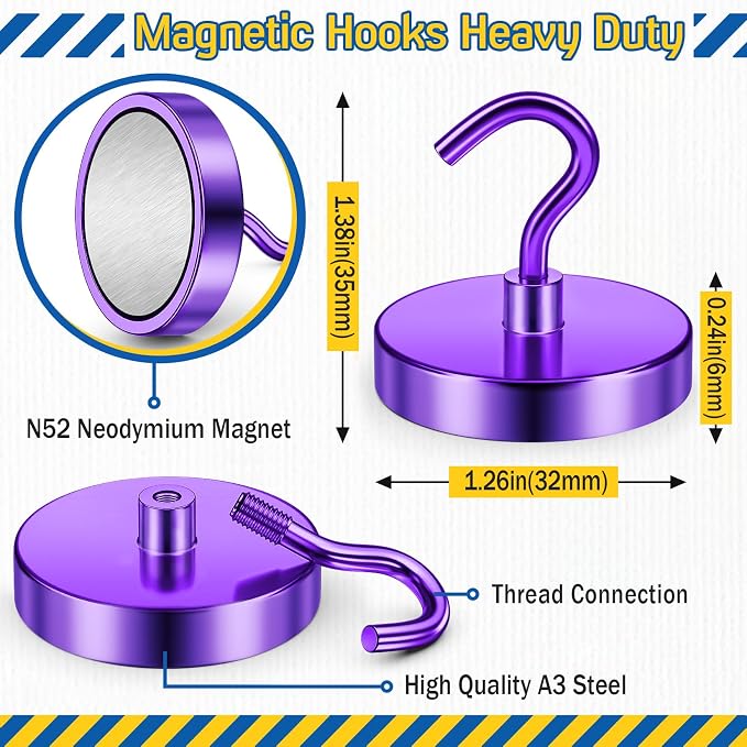 FINDMAG Magnetic Hooks, 110lbs Magnetic Hooks, 6 Pack, Purple - Image 5