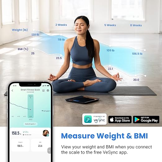 Etekcity Smart Digital Bathroom Scale for Body Weight and BMI, Black | 400 lbs Capacity, Bluetooth VeSync APP Connection, Accurate to 0.1lb/0.05kg, Rounded Corner Design - Image 2