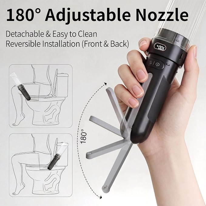 Portable Bidet for Travel,Personal Hygiene Sprayer Bottle for Women Men | Mobile Bidet Portable for Toilet,Electric Handheld High-Pressure Foldable USB-C Battery-Powered - Image 4