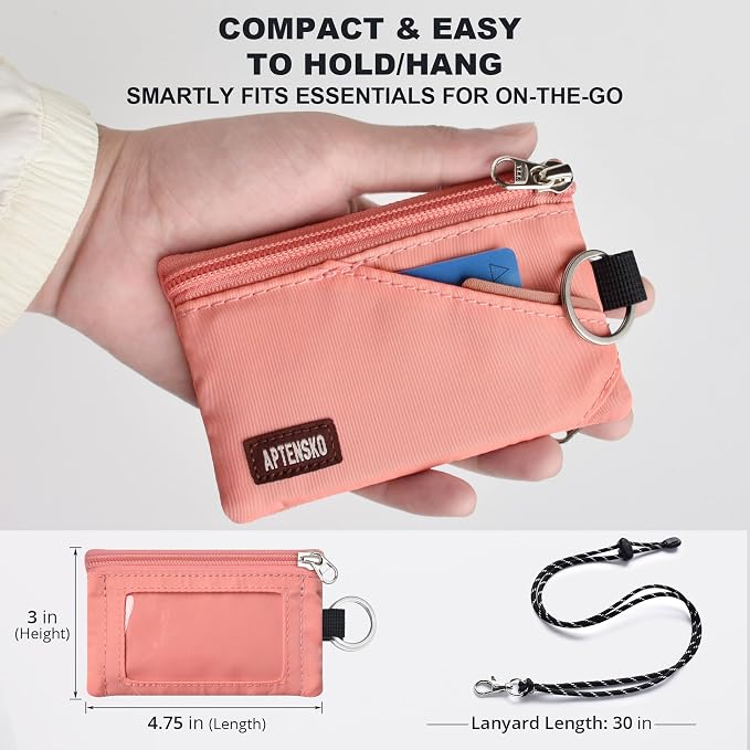 RFID Blocking Travel Wallet with Adjustable Lanyard, Small Nylon Zipper Pouch and Badge Holder for ID, Credit Cards, Cash, Keys, Commuters (Coral Blush) - Image 4