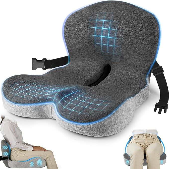 Truck Seat Cushion, Memory Foam Trucker Seat Cushion for Truck Driver Long Sitting with Adjustable Strap, Back Support and Pain Relief for Trucker Driving Car Office Chair and Pain by MYFAMIREA