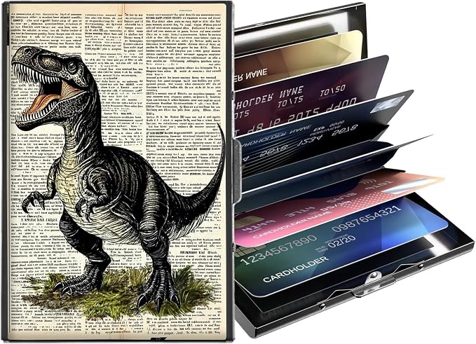 Metal Wallet,Credit Card Holder for Women,Slim RFID Blocking Credit Card Holder Thin Aluminum Wallet ID Case,6 Slot Business Mini Hard Metal Case for Women/Men,Cute Dinosaur Paper by Unknown